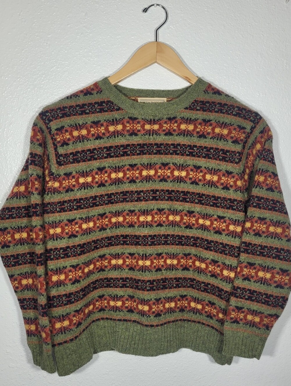 100% Shetland Wool Fair Isle Sweater Newton Trading Y2K Fall Autumn Medium VTG